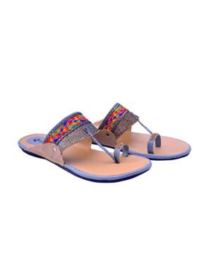 Kolhapuri Chappal for Women Stylish Flat, Ethnic Slippers and Fashion Sandals Girls - Light Grey