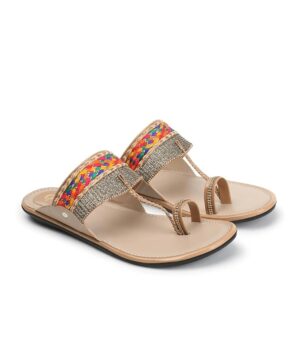 Kolhapuri Chappal for Women Stylish Flat, Ethnic Slippers and Fashion Sandals Girls - Beige