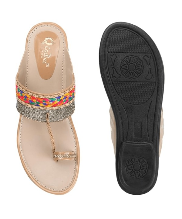 Ethnic Slippers and Fashion Sandals Girls - Beige 436