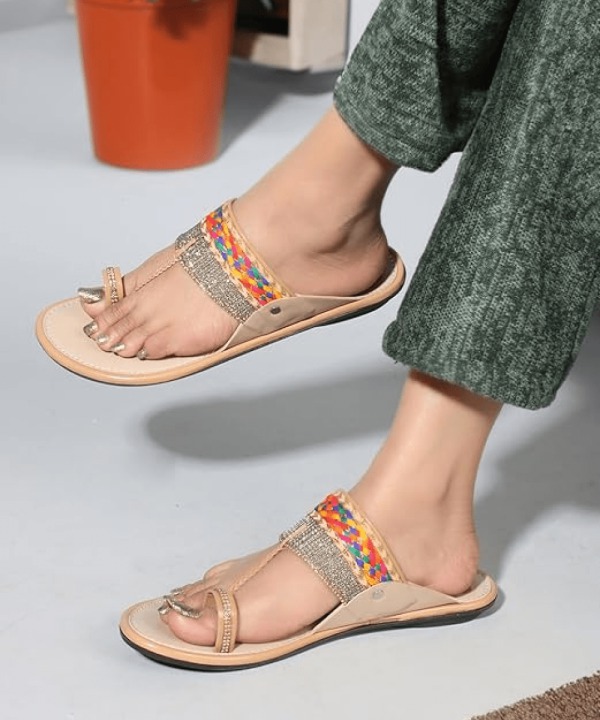 Ethnic Slippers and Fashion Sandals Girls - Beige 439