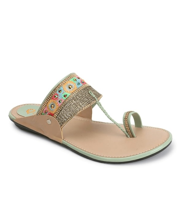 Ethnic Slippers for Girls - Sea Green 501