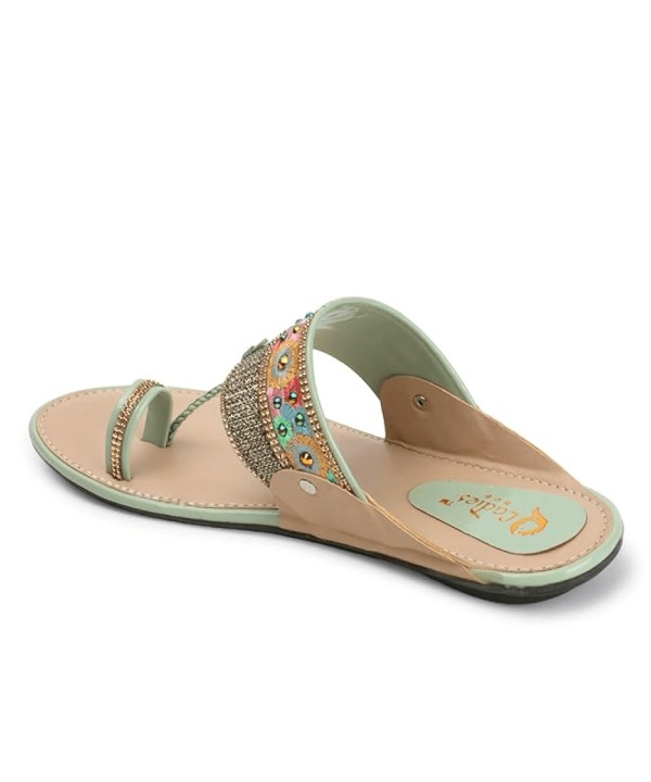 Ethnic Slippers for Girls - Sea Green 502