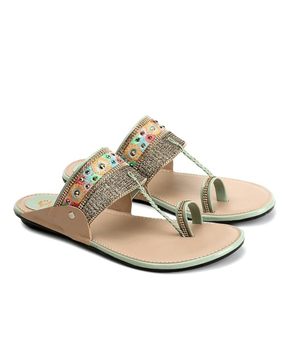 Ethnic Slippers for Girls - Sea Green 504