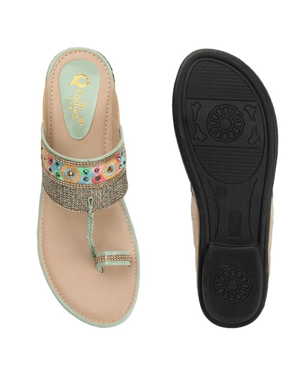 Ethnic Slippers for Girls - Sea Green 506