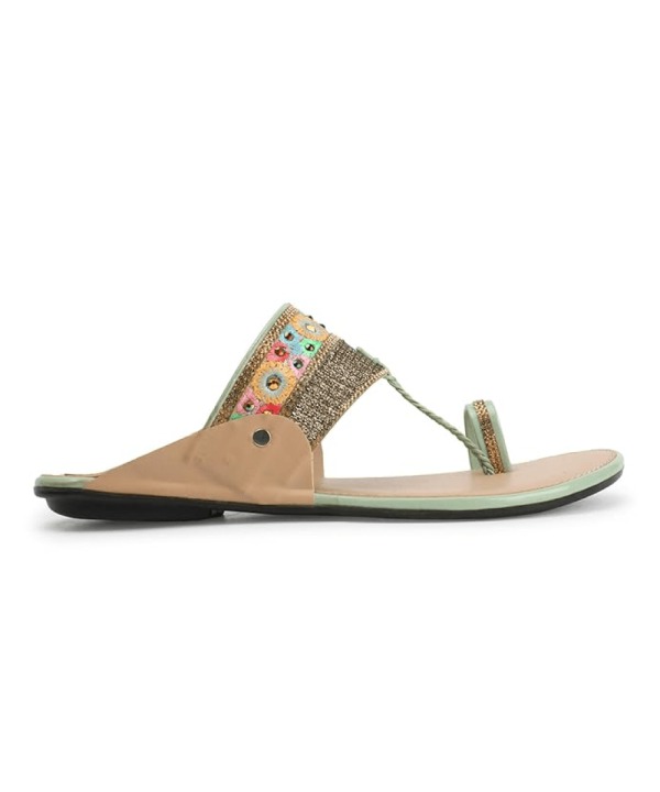 Ethnic Slippers for Girls - Sea Green 508
