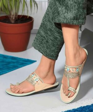 Womens Kolhapuri Chappal & Fashion Flat Sandals, Ethnic Slippers for Girls - Sea Green