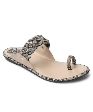 Kolhapuri Women Stylish Ethnic Flat Sandals Slippers for Girls - Black