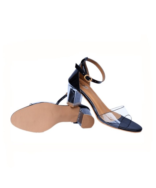 Transparent Solid Block Heels black 404