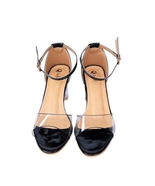 Transparent Solid Block Heels black 412