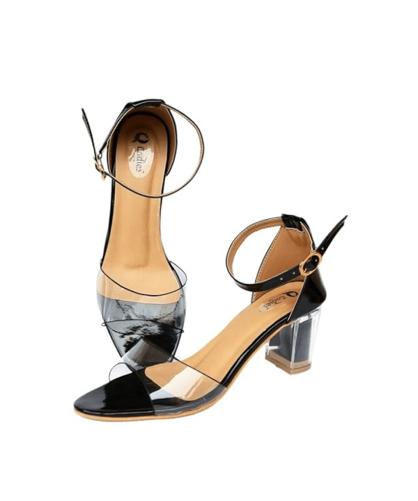 Transparent Solid Block Heels black 420