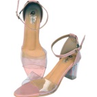 Transparent Solid Block Heels - pink
