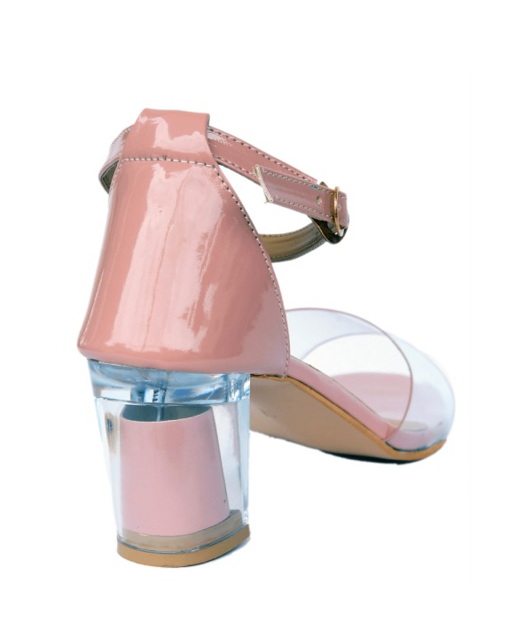Transparent Solid Block Heels pink 526