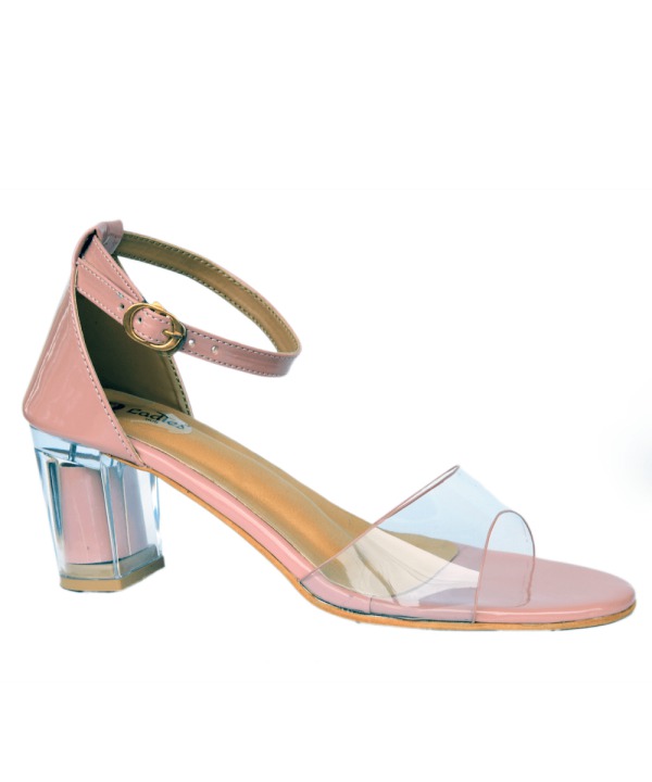 Transparent Solid Block Heels pink 528