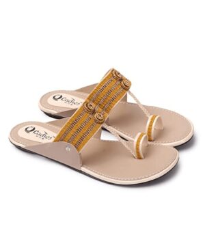 Women Stylish Kolhapuri Chappal, Ethnic Slippers & Flat Fashion Sandals Footwear - Yellow
