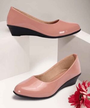 Casual Latest Collection Comfortable Women's Slip-on Casual Bellies & Ballerina Stylish Solid Wedge Heels Shoes for Women & Girls - Peach