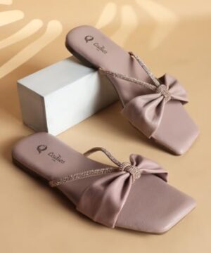 Fancy Slip-on Slippers Women Stylish Flat Heels Fashion sandals, Embellished Traditional Footwear - Wood Rose