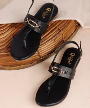 Stylish Women's T-Strap Fashion Flat Sandals with Soft Cushioned Footbed, Ankle Strap & Open Toe Style - Black