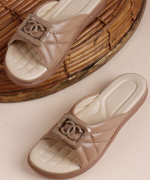 Women's Fashion Slipper Sandals Comfort Wedge Heels with Extra Soft Cushion Footbed & Arch Support Footwear - Beige