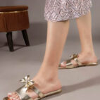 Fancy Slip-On Slippers with Bow Tie Design - Golden-1263