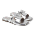 Fancy Slip-On Slippers with Bow Tie Design - Silver -1254