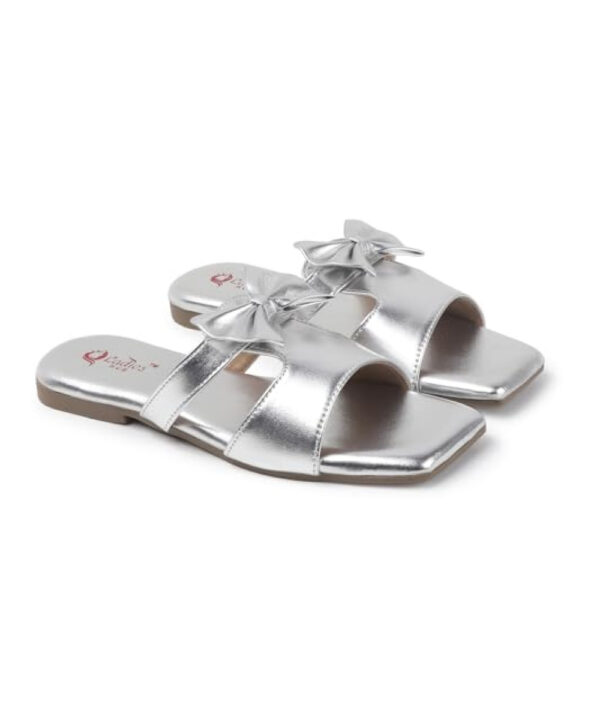 Fancy Slip-On Slippers with Bow Tie Design - Silver -1254