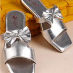 Fancy Slip-On Slippers with Bow Tie Design - Silver-1255