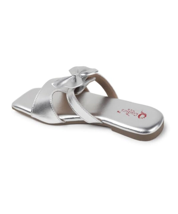 Fancy Slip-On Slippers with Bow Tie Design - Silver-1257
