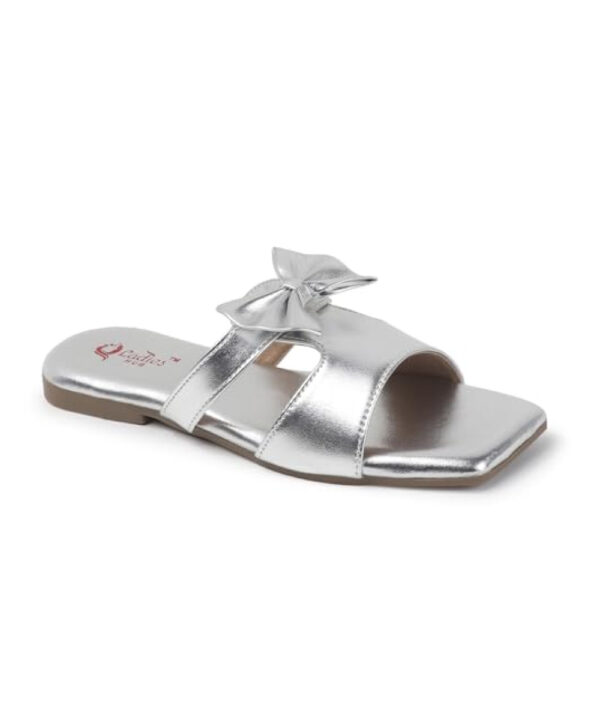 Fancy Slip-On Slippers with Bow Tie Design - Silver-1261