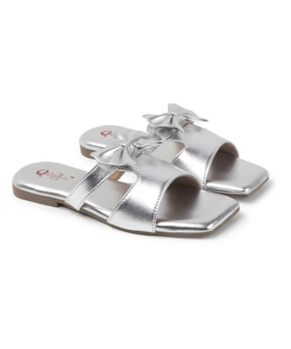 Fancy Slip-On Slippers with Bow Tie Design - Silver-1263