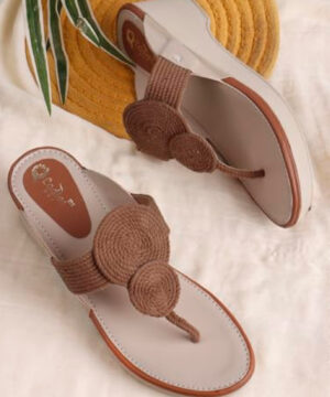 Women's Wedge Sandals, Platform Heels with Comfort Footbed Kolhapuri Design Slip-on Slippers Girls  - Brown