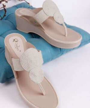 Women's Wedge Sandals, Platform Heels with Comfort Footbed Kolhapuri Design Slip-on Slippers Girls  - White