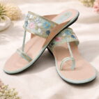 Flat Fancy Braided Ethnic Ladies Slippers - Sea Green-49