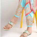 Flat Fancy Braided Ethnic Ladies Slippers - Sea Green-52
