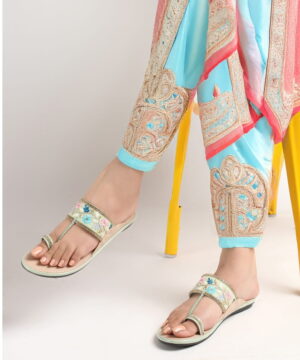 Flat Fancy Braided Ethnic Ladies Slippers – Sea Green-52