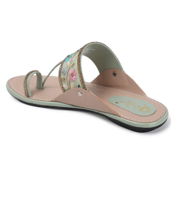 Flat Fancy Braided Ethnic Ladies Slippers - Sea Green-56 Flat Fancy Braided Ethnic Ladies Slippers - Sea Green-56