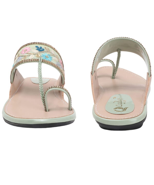 Flat Fancy Braided Ethnic Ladies Slippers - Sea Green-59 Flat Fancy Braided Ethnic Ladies Slippers - Sea Green-59