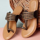 Kolhapuri Chappal for Women Stylish Footwear-Black-Beige-105