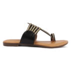Kolhapuri Chappal for Women Stylish Footwear-Black-Beige-108