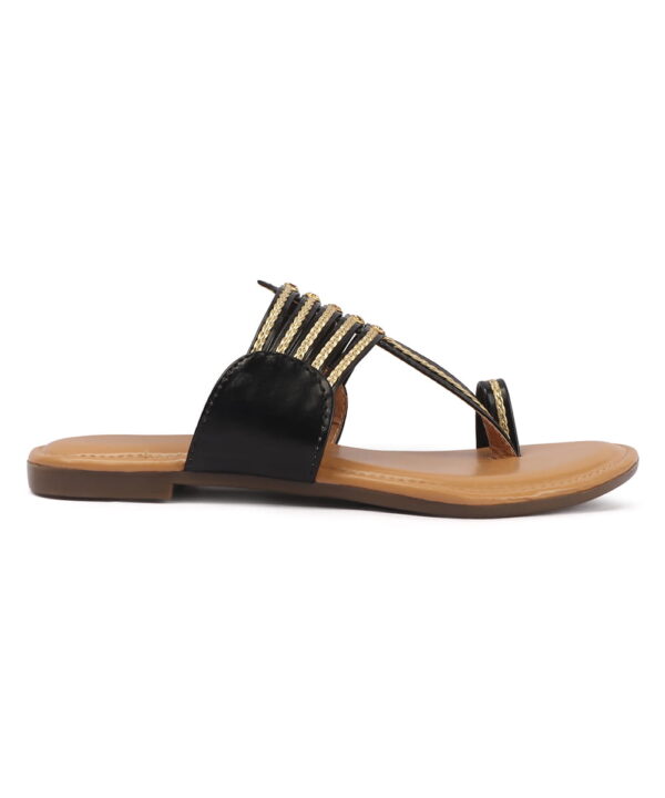 Kolhapuri Chappal for Women Stylish Footwear-Black-Beige-108
