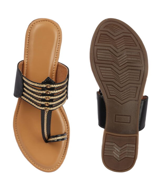 Kolhapuri Chappal for Women Stylish Footwear-Black-Beige-110