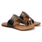 Kolhapuri Chappal for Women Stylish Footwear-Black-Beige-112