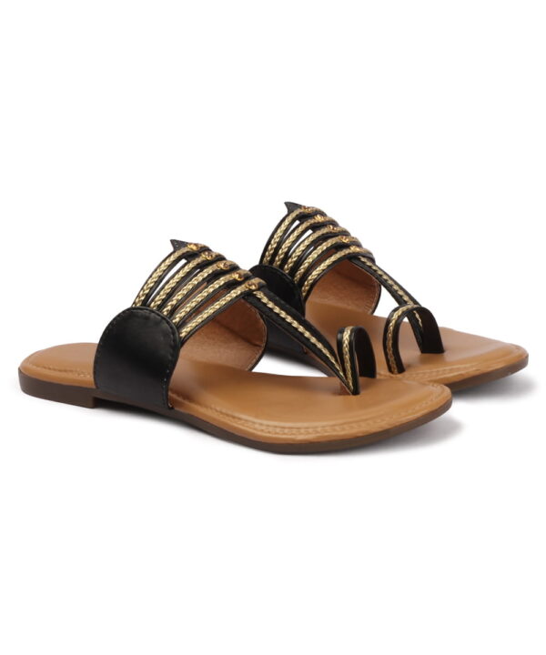 Kolhapuri Chappal for Women Stylish Footwear-Black-Beige-112