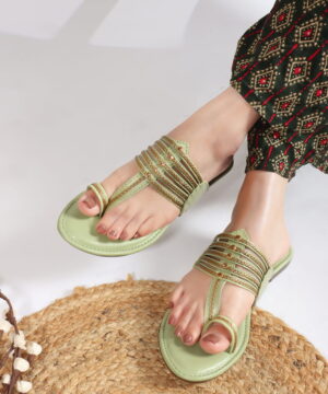 Kolhapuri Chappal for Women Stylish Footwear-green-196