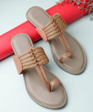 Kolhapuri Chappal for Women Stylish Footwear, Fashion Sandals & Ethnic Slippers for Girls - Pink-Grey