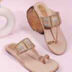 Slip-on Fancy Slippers for Girls - Beige-45