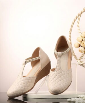 Wedge Sandals for Women Stylish, Mary Jane Shoes College Girls & Platform Heels Footwear for Casual, Formal Occasions - Cream