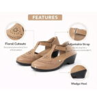 Women's Wedge Sandal Low Heel-Begie-20