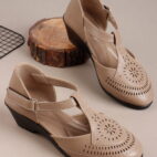 Women's Wedge Sandal Low Heel-Begie-21