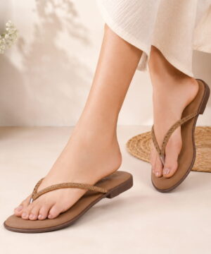 Women Stylish Flat Sandals, Soft Cushioned Party, Office Wear thong Slip-On Fancy Slippers - Beige