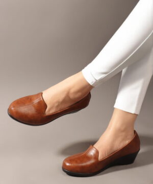 Women's Wedge Heel Formal Shoes, Comfortable Slip-On Loafers Moccasins & Bellies Without Laces - Tan